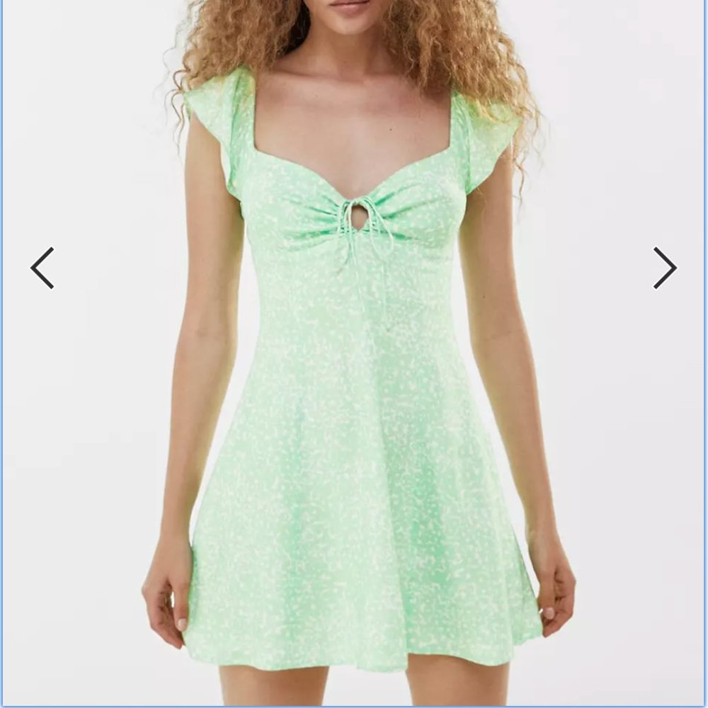Bershka lace up printed mini dress in green